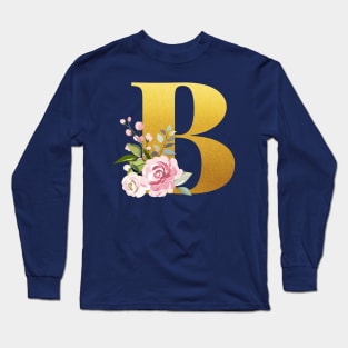 Floral Monogram Bravo Letter B Long Sleeve T-Shirt